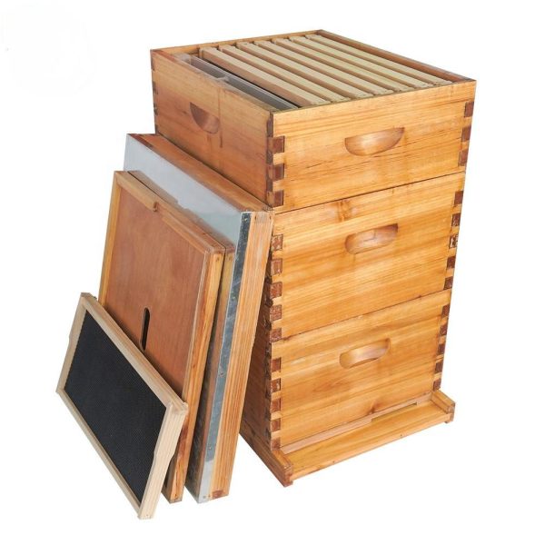 Three Tier Waxed Beehive Set 10 Frame Wax Dipped Unassembled Bee Hive