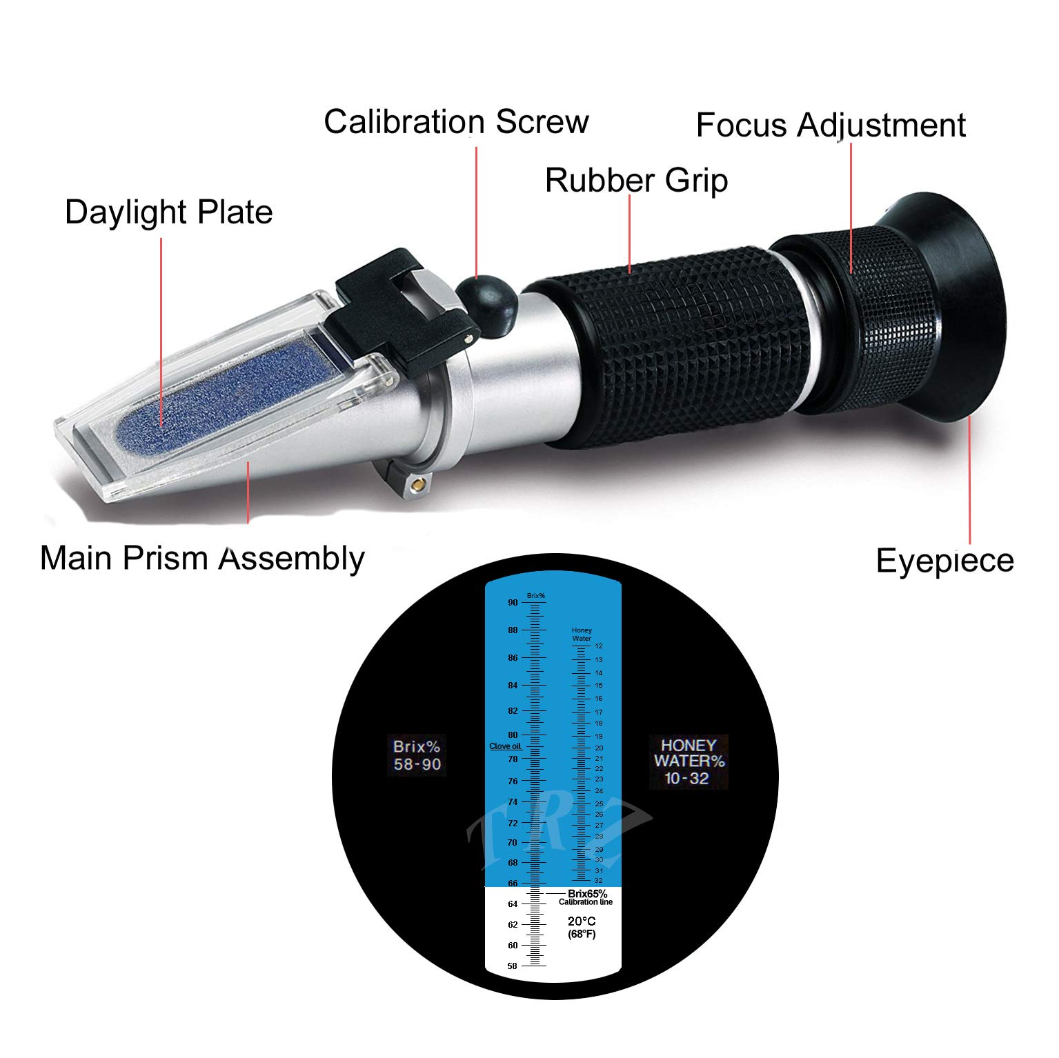 Refractometer Honey 10-32% Water Honey 58-90% Brix Sugar Baume for ...