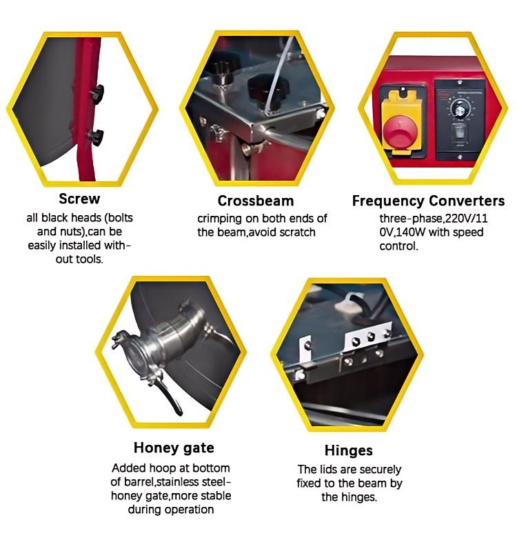 Honey extractors are rugged and simple mechanical devices used for extracting honey from honeycombs. Its primary benefit is that
it ensures the combs remain intact and can be reused by the bees to make more honey.