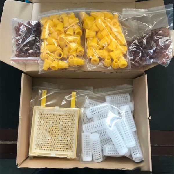 优化后的标题可以是： "Beekeeping Queen Rearing Kit with Plastic Marking Cage, Cell Cups, and Royal Jelly Cage"